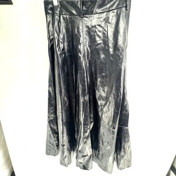 Zara Navy faux leather A-line midi skirt Fall Winter Women M - Picture 3 of 4